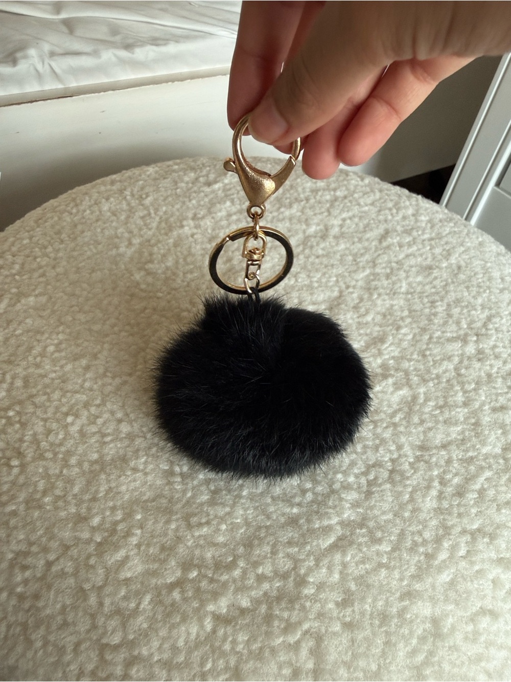 Fluffy Faux Fur Keychain black key chain pom pom pompom ball bag charm